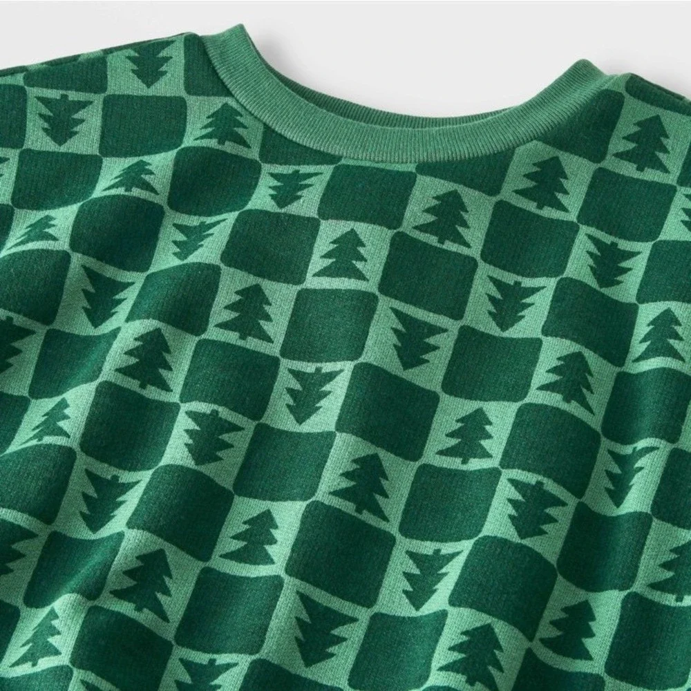 Cat & Jack Baby Green Tree Checkered Long Sleeve Sweatshirt Pants Outfit NB‎
